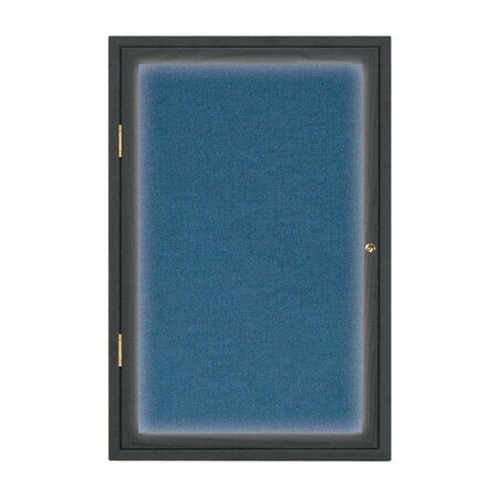 United Visual Products Triple Door Enclosed Radius EZ Tack Board, 72"x36", Header, Black/Marble UV7015EZ-MARBLE-BLACK